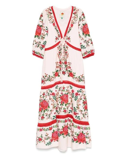 Farm Rio Red Floral-Jacquard Maxi Dress