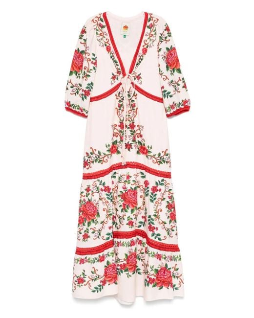 Farm Rio Red Floral-Jacquard Maxi Dress