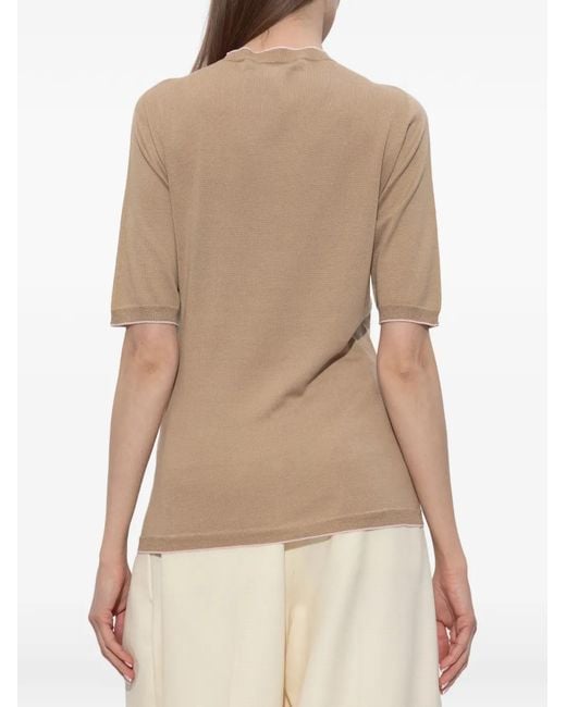 Fabiana Filippi Natural Ribbed Short-Sleeve Sweater