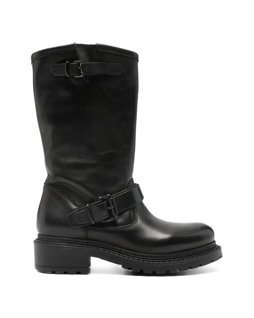 METISSE Black Buckle-Strap Boots