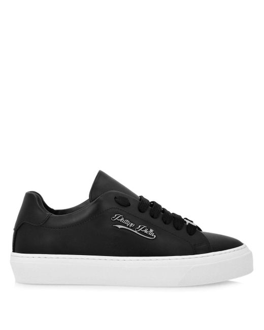 Philipp Plein Black Signature-Print Leather Sneakers