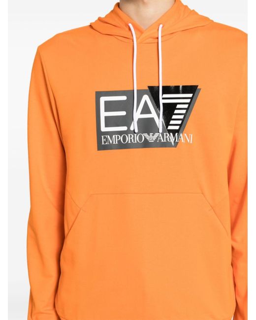 EA7 Orange Logo-print Cotton Hoodie for men