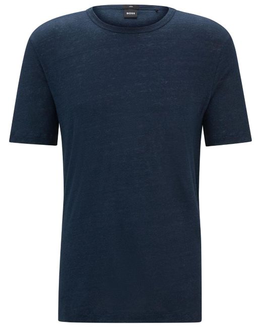 Boss Blue Short-sleeve Linen T-shirt for men
