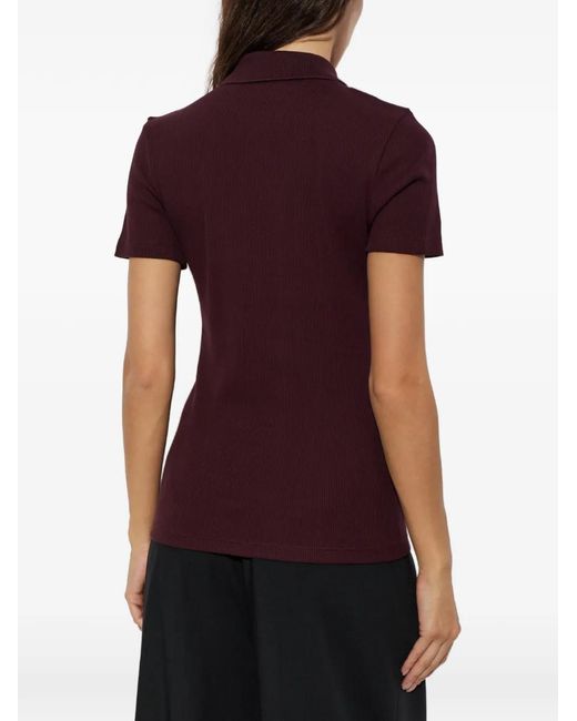Lacoste Red Ribbed Logo-Patch Polo Top