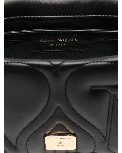 McQueen Black The Seal Small Embroidered-leather Cross-body Bag