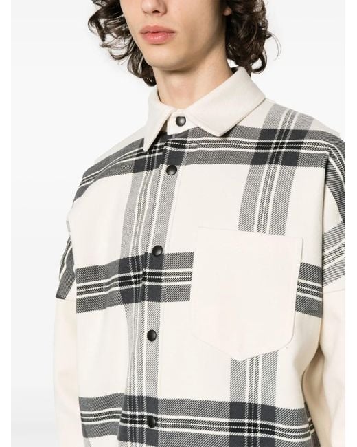 Palm Angels Gray Logo-Print Checked Overshirt for men
