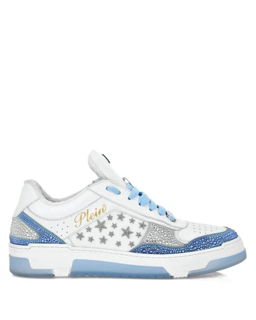 Philipp Plein Women's Blue Studded Leather Sneakers