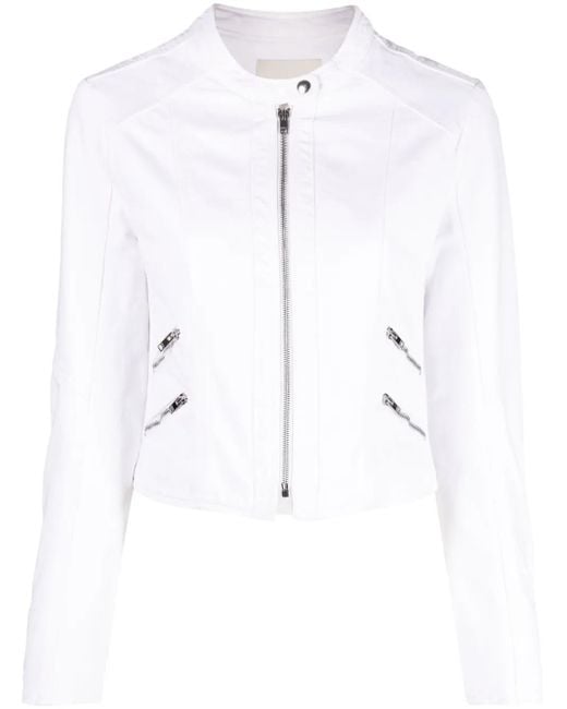 Isabel Marant White Leys Band-Collar Denim Jacket