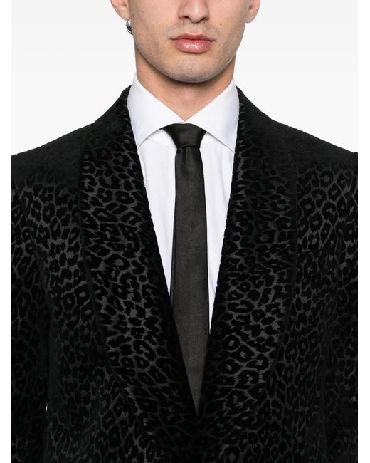 Fursac Black Pattern Animal Cotton Blazer for men