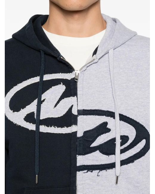 Arte' Blue Split Logo Zip Hoodie