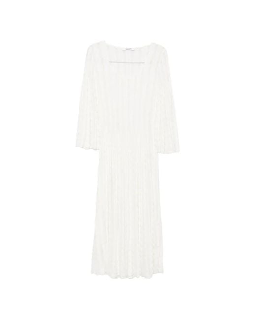 Antonino Valenti White Nocciola Wavy-Knit Long-Sleeve Midi Dress