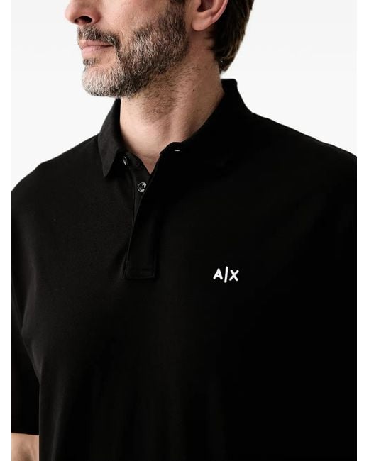 ARMANI EXCHANGE Black Logo-Print Short-Sleeve Polo Shirt for men