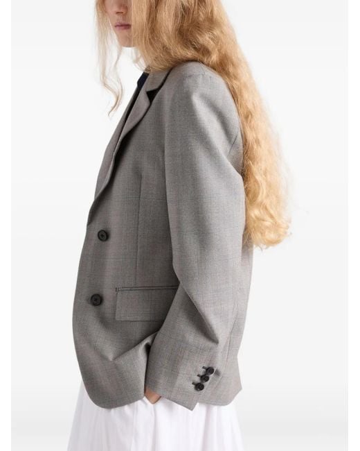 Prada Gray Checked Notched-Lapel Blazer