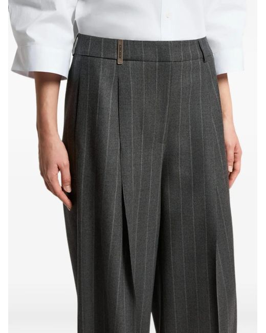 Peserico Black Pinstripe-Pattern Pleated Trousers