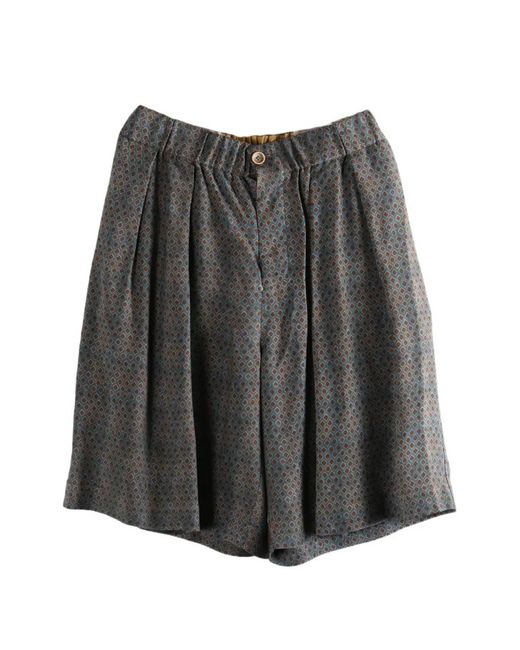 Uma Wang Gray Geometric-Pattern Pleated Shorts