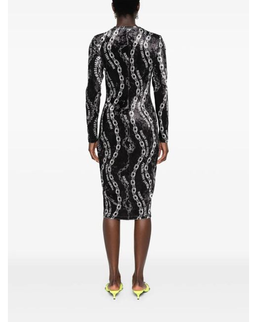Versace Jeans Couture Black Chain Couture-Print Midi Dress