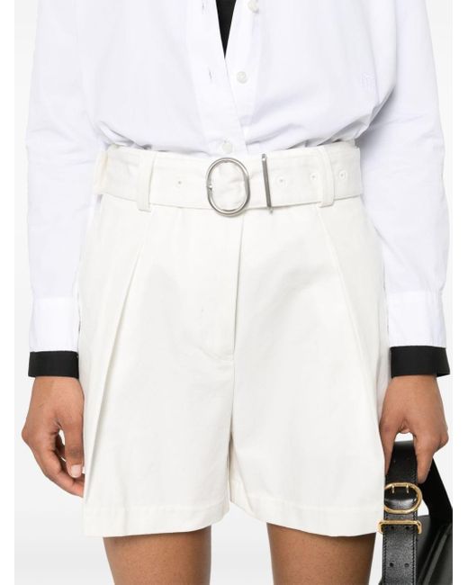 Pleat-detail belted cotton shorts Jil Sander de color White