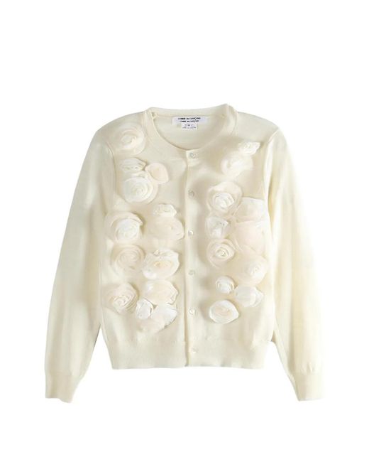 Comme des Garçons White Rose-Detail Buttoned Cardigan