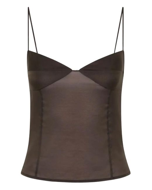 St. Agni Brown Sweetheart-Neckline Sheer Top