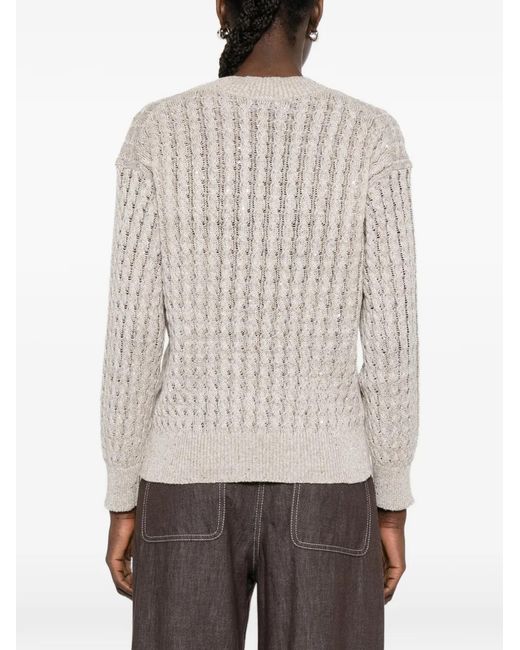 Brunello Cucinelli White Sequin-Embellishment V-Neck Sweater