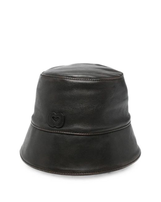 Maje Black Logo-Patch Leather Bucket Hat