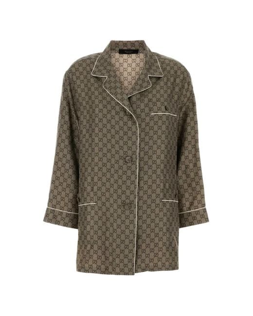Gucci Green Gg Print Silk Shirt