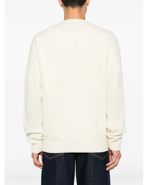 Diana Studio White Ribbed-Knit V-Neck Cardigan for men