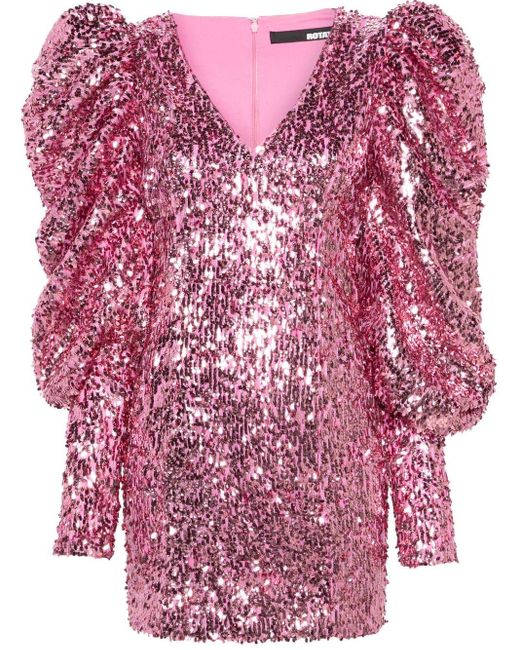 ROTATE BIRGER CHRISTENSEN Pink Sequin-embellished Mini Dress - Women's - Spandex/elastane/recycled Polyester/polyester
