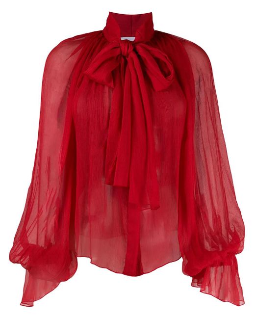 Atu Body Couture Red Balloon-Sleeve Chiffon Blouse
