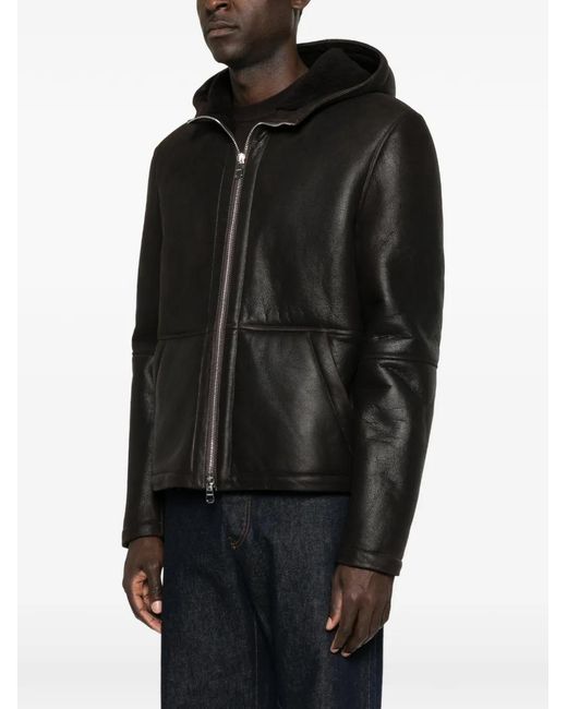 Dondup Black Hooded Shearling Jacket for men