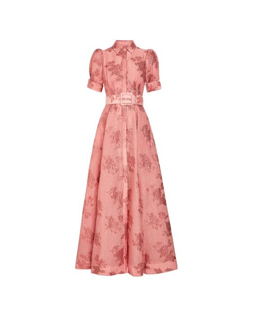 Rebecca Vallance Pink Floral-Jacquard Belted Dress