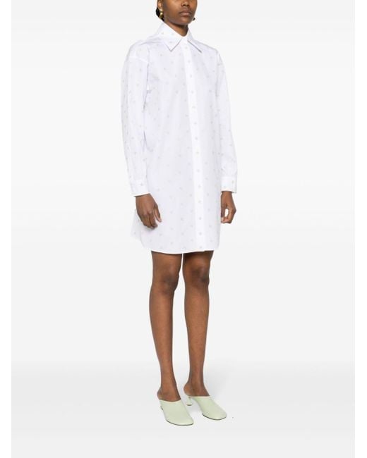 Fendi White Ff-embroidered Mini Shirt Dress