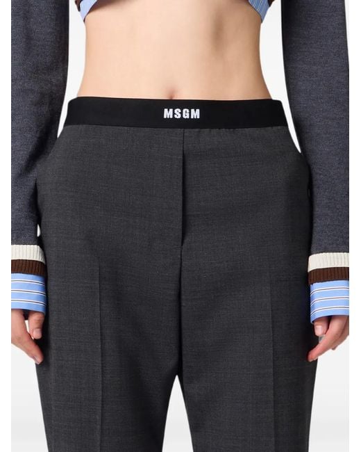 MSGM Black Logo-Waistband Tailored Trousers