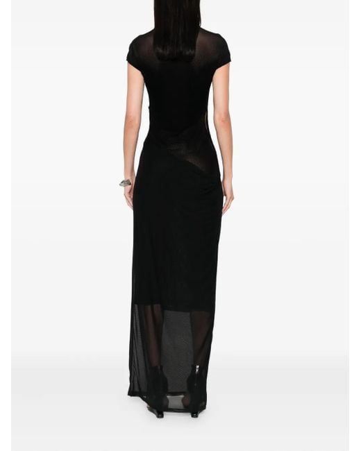 Jean Paul Gaultier Black Mesh Sleeveless Long Dress With Velvet Flock