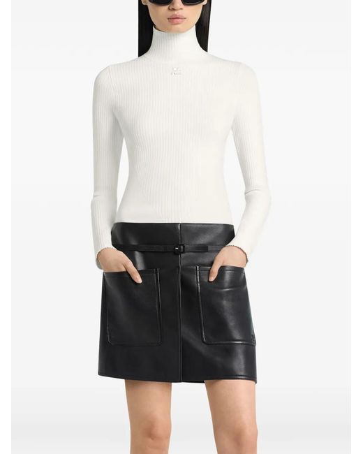 Courreges White Logo-Embroidered Turtleneck Top