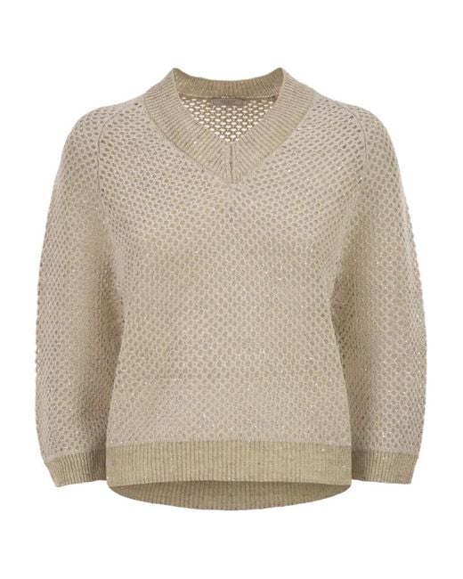 Peserico Natural V-Neck Mesh Top