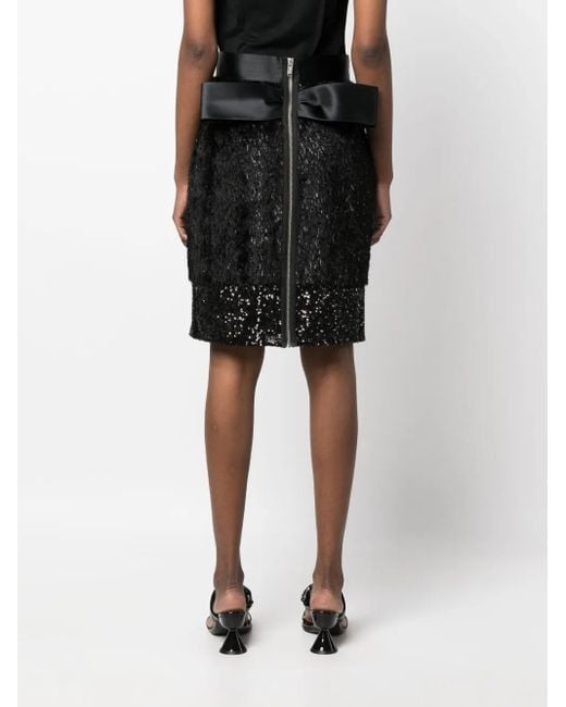 Undercover Black Layered Faux-Fur Pencil Skirt