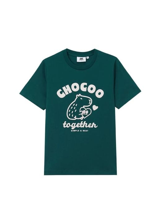 Chocoolate Green Crew-Neck Printed T-Shirt