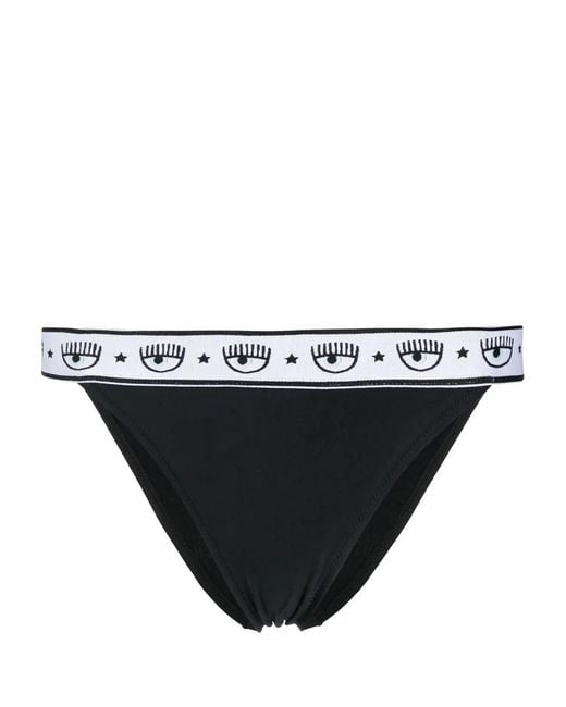 Chiara Ferragni Black Logo-Waistband Bikini Bottoms