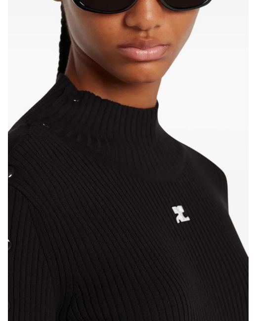 Courreges Black Ribbed Button-Detail Dress