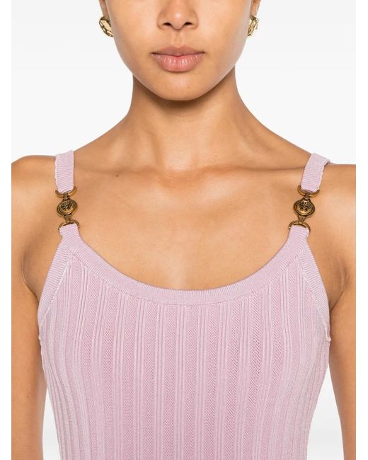 Versace Pink Robe Mi-Longue Côtelée En Résille Viscose