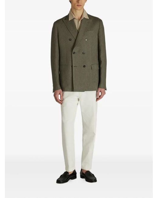 Slowear Green Double-Breasted Linen Blazer for men