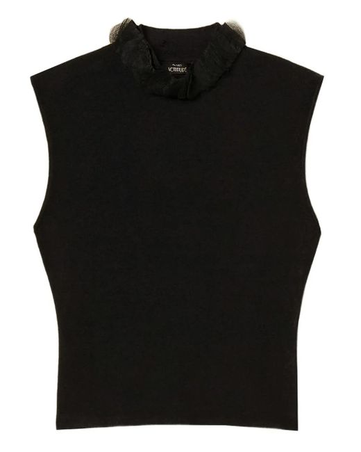 Twinset Black Ruffled-Neck Knit Top