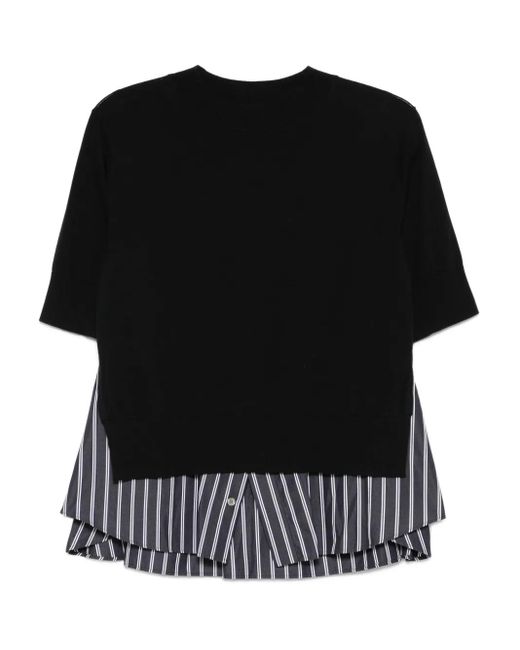 Sacai Black Layered Striped Knit Top