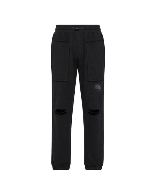 Philipp Plein Black Destroyed Raw-Edge Track Pants for men