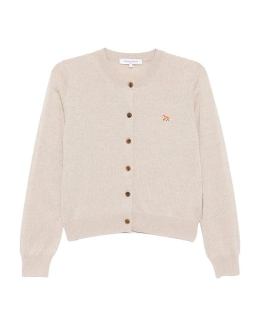Maison Kitsuné Natural Cardigan Mit Baby-Fuchs-Patch