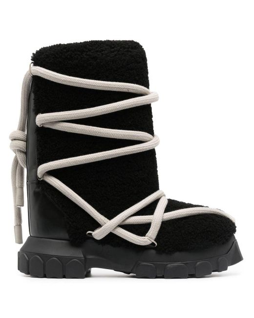 Rick Owens Lunar Tractor Shearling Boots in Black for Men | Lyst