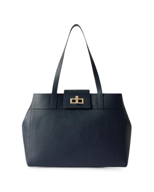 Furla Blue Large Grained-Leather Tote Bag