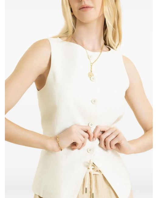 Eleventy White Boat-Neck Button Top