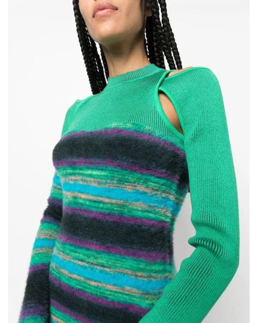 ANDERSSON BELL Green Stripe-Pattern Knitted Dress